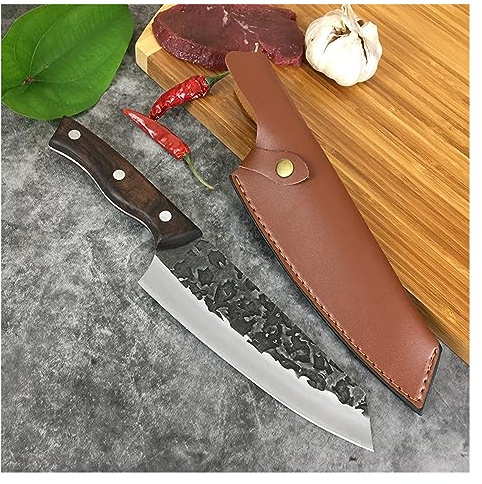 7 japansk kockkniv Smidd rostfritt stål Fiske Camping Jaktkniv Köttskiva Cleaver Professionell slaktknivsslida