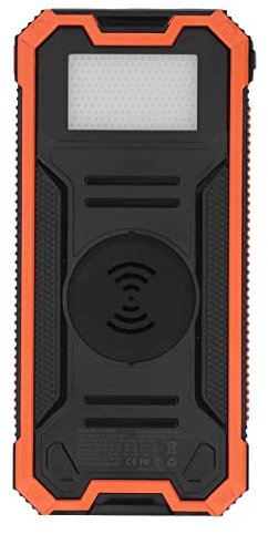 Power Bank Solar, Solar Power Bank 4 Salidas USB Carga Rápida Cargador Portátil Naranja 30000mAh 10W Carga Inalámbrica, Baterías Externas para Celular