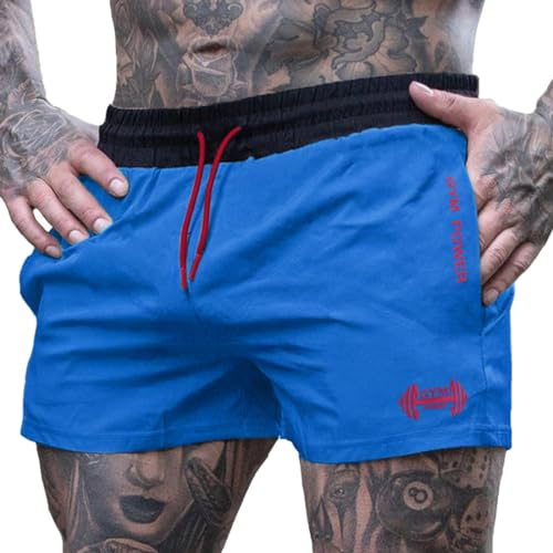 Muscle Alive Hombres Deportes Running 4 Élite División Corriendo Pantalones Cortos Rápido Seco Shorts Azul L
