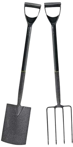 KHAPALWAK Carbon Steel Gardening Tool Set – 2 Pieces: Fork and Spade – Heavy Duty and Ergonomic Design - Garden Tools For Gardening- Spade Garden Digging Set.
