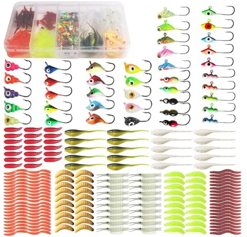 HUIOP 180st Isfiske Jiggar Isfiskedrag Isfiske Starter Kit för Walleye Crappie Panfish