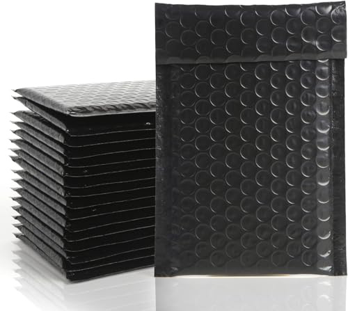 Suloli - 16 bolsas de burbujas de polietileno, relleno sobre impermeable, 15 x 20 cm, sobres de burbujas acolchados, para embalaje y envío autosellado, color negro