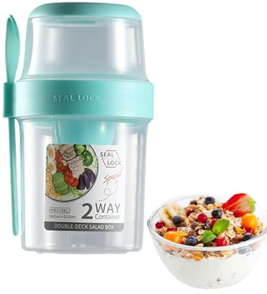 Contenitori per yogurt da asporto | Contenitore portatile per avena da 29 once con cucchiaio | Tazza da colazione durevole, contenitore per farina d'avena riutilizzabile per colazione, avena notturna,