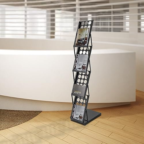 Prospektständer 4 Ebenen Faltbar Prospekthalter Katalogständer Flyerständer Infoständer A4 Displays Regal Zeitschriftenregal Literaturständer Faltprospektständer FüR BüRo Messe Bodenmontage (Schwarz