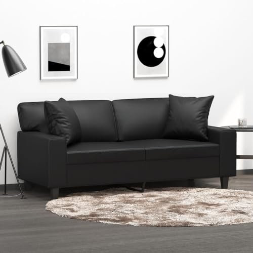 Homgoday 2-Sitzer-Sofa mit Zierkissen Loungesofa Sofa Couch Modern Gästesofa Doppelsofa Loveseat Relaxsofa Relaxcouch Sitzmöbel für Wohnzimmer Schlafzimmer Schwarz 140 cm Kunstleder