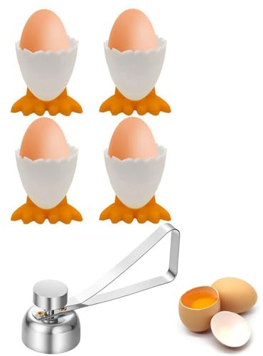 Egg Cups, 4 Pcs Novelty Egg Cups and 1 Pcs Egg Opener, Chicken Feet Funny Egg Cups, for Soft Boiled Eggs and Raw Boiled Egg Brunch, Home Kitchen Decoration Boiled Egg Holder