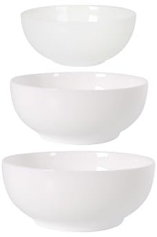 Set di 3 ciotole in vetro temperato di dimensioni diverse, resistenti e durevoli, per insalata, snack, muesli, yogurt, per uso domestico o professionale, colore bianco