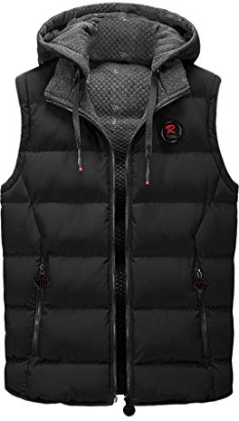 Vadderad väst herr svart huvtröja vinter varm fleece fodrad dragkedja jacka kappa kroppsvärmare höst vinter varm ärmlös jacka kappa ytterkläder blixtlåsficka herr väst kroppsvärmare, Svart, XL
