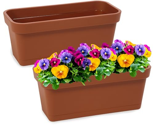 PECZEKO Blumenkasten-Set aus Kunststoff, Pflanzkasten für Blumen und Kräuter, Widerstandsfähiger Balkontopf, Pflanzkübel für Balkon 2 Pack Terrakotta, ø 40 cm