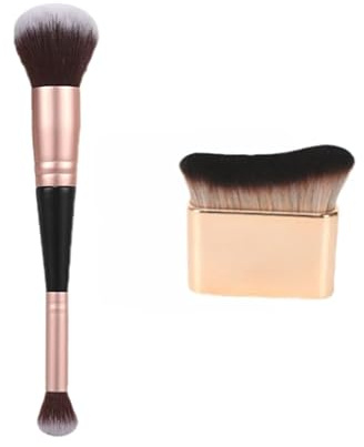 Juego de 2 brochas de maquillaje, 2 en 1, brocha de maquillaje para corrector, base y polvo, aplicador de bronceado falso para bases corporales, maquillaje facial