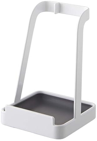 Qcwwy Pot Lid Holder and Spoon Rest, Multifunctional Ladle Holder Rack, Organize Pot Covers and Spoons, Tilting Lid Rack with Water Tray for Countertop Space Saving (White)