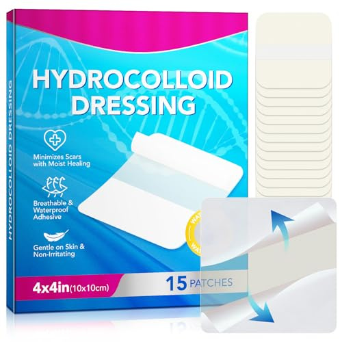 Hydrocolloid Wound Dressing15 Pack,Hydrocolloid Dressing 4X4 Fast Healing, Sterile and Waterproof,Large Adhesive Wound Dressing