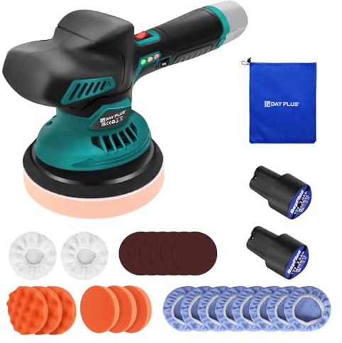Polisseuse de voiture sans fil avec 2 batteries et chargeur, kit de polissage de 22 pièces, 6 vitesses variables pour le polissage, le cirage, l'élimination des rayures sur les véhicules