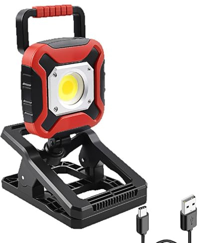 AuRiver Lampe de Travail Rechargeable, Super Lumineuse Baladeuse COB Lampe D'atelier Base Magnétique, Batterie Externe pour Garage Urgence (Rouge3)