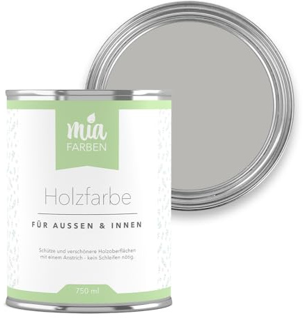 miafarben Holzfarbe ohne Schleifen matt 750ml (Sanftes Wolkengrau) | Wetterfeste Holzfarbe für außen und innen, hochdeckend und wasserbasiert, für Möbel, Türen, Zäune und Gartenhaus