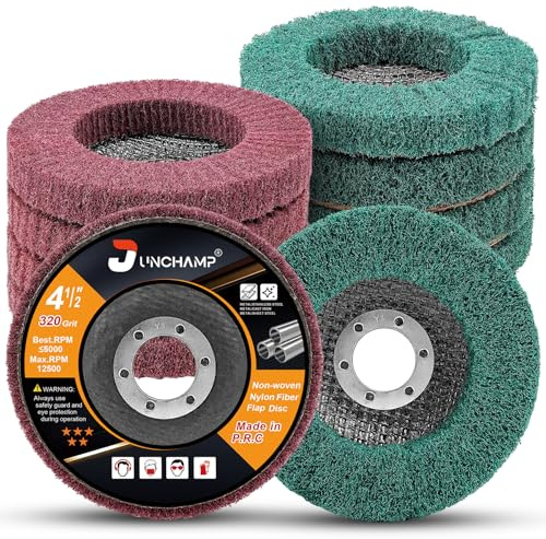 Junchamp 10pc 115mm Nylon Fiber Flap Discs for Angle Grinder, 180/320 Grit | Non-Woven Abrasive Grinding Wheels for Metal Surface Preparation, Blending and Polishing