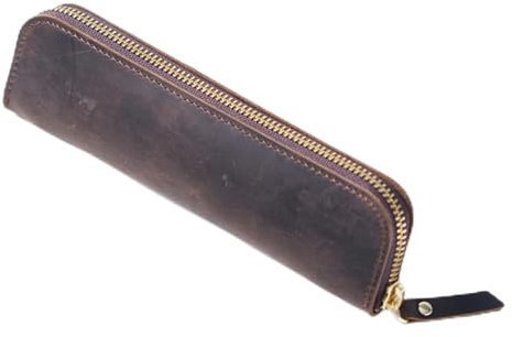 Lederetui Stiftetui Für Füllfederhalter, Retro Stiftemäppchen Mit 4 Stift-Schlaufen Und Reißverschluss, Schmales Stifteetui Tragbar, Für Studenten, Geschäftsleute, Erwachsene, Künstler (Kaffeebraun)