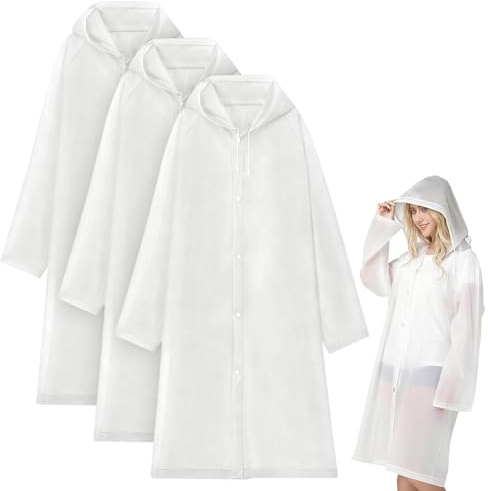 Nocecfi Reusable Rain Jacket Rainwear, 3 Pcs Rain Poncho Raincoats for Adults, Waterproof Plastic Rain Poncho with Drawstring Hoods and Sleeves for Emergency Outdoors Camping