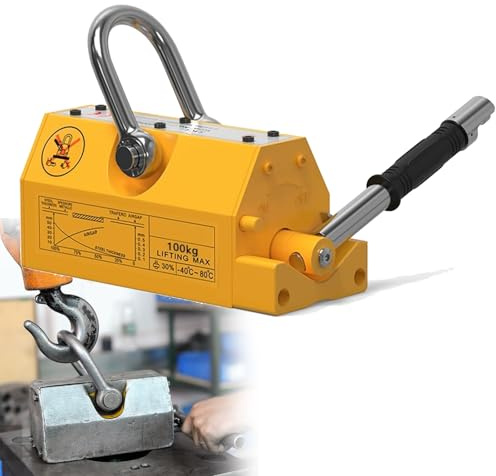 Magnetic Lifter Permanent Neodymium Magnetic Lift Hoist Crane Lift Magnets with Release Lifting Magnet with Handle Used In Shop Crane,Lifting Plate Steel (100kg)