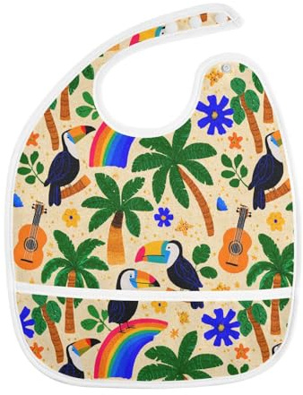 foixnub Baby Bibs for Boys Girls Cartoon Toucans Palm Trees Newborn Drooling Bibs for Feeding Teething Adjustable 5pack