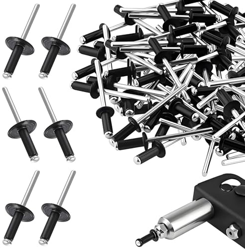 80Pcs Large Flange Rivets 4.8mm x 20mm, Aluminium Blind Black Pop Fasteners, Heavy Duty Rivets for Metal, Furniture, Automotive and DIY Use