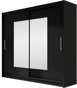Mirjan24 Kleiderschrank mit Spiegel London VII, Schwebetürenschrank, Schiebetürenschrank, Modernes Schlafzimmerschrank 180x215x58cm, Garderobe, Schlafzimmer (Schwarz)