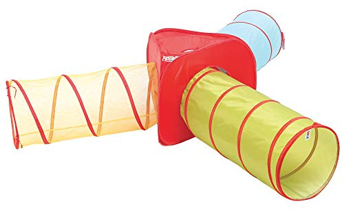 LUDI Kombinierbare Spieltunnel | Leichte und zusammenklappbare Multi-Tunnel - Set aus 3 Tunnels - Pop-up Öffnung - Innen- und Außenbereich - Tragetasche | Ab 2 Jahren