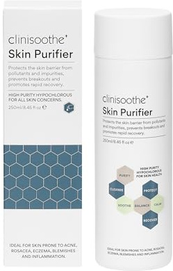 Clinisoothe+ Skin Purifier 250 ml Flaska – Hypoklorsyra för Ansikte och Kropp – Skyddar dagligen mot föroreningar och orenheter – Hudvård för känslig hud med tendens till orenheter