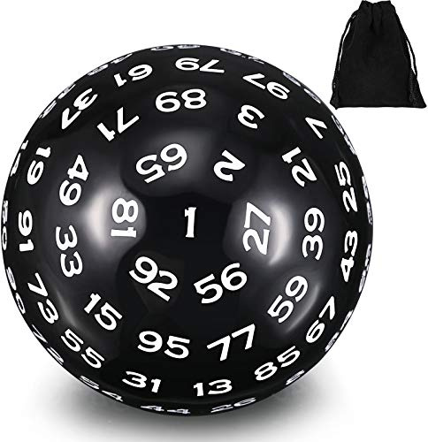 Dadi Poliedrici Singoli da 100 Lati D100 Dadi di Gioco Colore Nero con Numeri Bianchi Cubo da 100 Lati con Custodia Nera, 45 mm