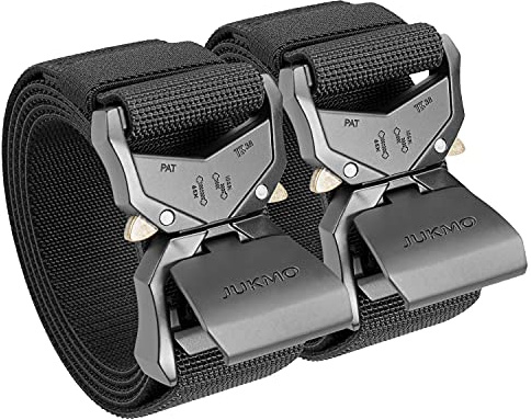 JUKMO Taktischer Gürtel, Militär Wandern 3,8cm Nylon Arbeit Gürtel, 2 Stück | Heavy Duty Aluminiumlegierung-Schnalle, Schnellverschluss & elastischer Riemen
