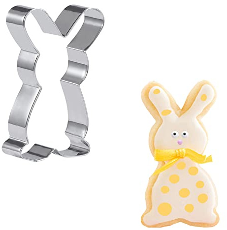 KOHMUI Stampino per biscotti a forma di coniglio, 1 pezzo di formina per biscotti pasquali, grande coniglietto pasquale, in acciaio inox, per biscotti