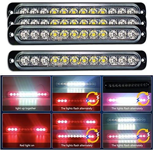 RIGIDON 4 Pz Bianco rosso 12 LED Lampada di Emergenza Strobo Barra Luminosa, 12V 24V Impermeabile Luce Lampeggiante per Camion Auto Trattori Elevatori SUV 4x4 Veicolo, Sicuro faretti fendinebbia