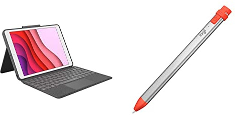 Logitech Combo Touch keyboard case for iPad (7th gen - 2019 | 8th gen - 2020 | 9th gen - 2021) Crayon digital pencil for all iPads (2018 releases and later) - QWERTY UK