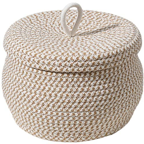 Zerodeko Runder Aufbewahrungskorb Baumwollseil Mit Deckel Aufbewahrungskörbe Für Eier Kleine Runde Körbe Zur Aufbewahrung Von Obstsüßigkeiten Spielzeug-Organizer Dekorationsbehälter