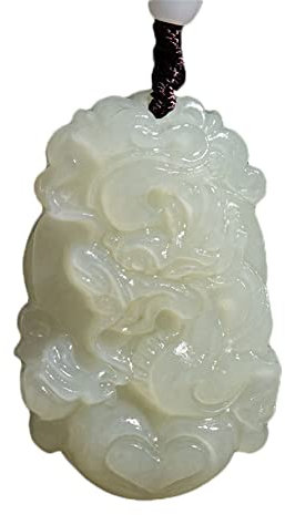 PAURO Homme Femme Collier de Blanc Pierres Précieuses avec Pendentif en Forme de Signe du Zodiaque Chinois avec Chaîne Dragon