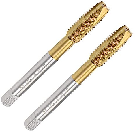TA-VIGOR Lot de 2 tarauds filetés à pointe spirale M8 x 1,25 mm avec tolérance H2, 3 cannelures, filetage rectifié, revêtement en titane HSS (tige ronde avec extrémité carrée)