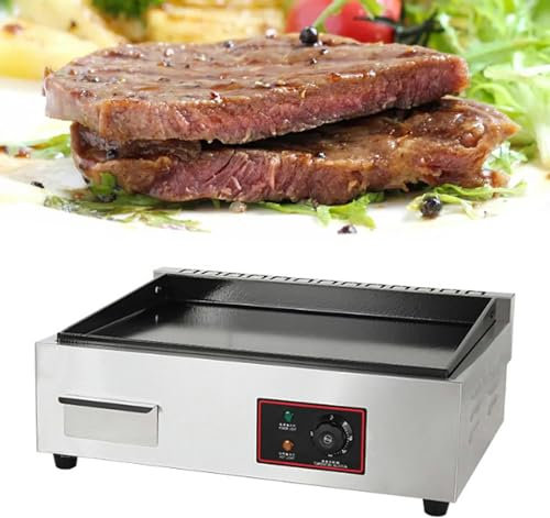 Piastra Griglia Elettrica Commerciale in Acciaio Inox con Controllo della Temperatura Regolabile 50~300℃, Piastra Griglia Barbecue Elettric per Ristorante Trattoria Ristoranti Luoghi Pubblici,820c-1pc