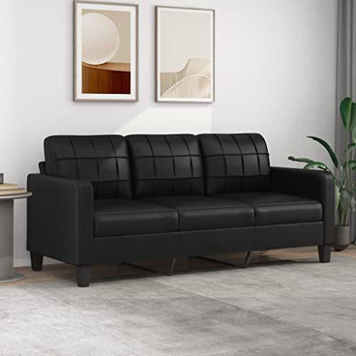 Gecheer Divano in ecopelle 3 posti, per soggiorno, nero, 198 x 77 x 80 cm, divano moderno