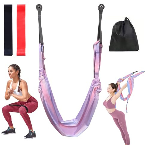 mumisuto Yoga Swing Set, Aerial Yoga Hammock Silk Anti Gravity Inversion Swing Exercises Sling Kit Aerial Yoga Rope Adjustable Height Leg Stretcher Strap for Pilates Dance Splits (Colorful)