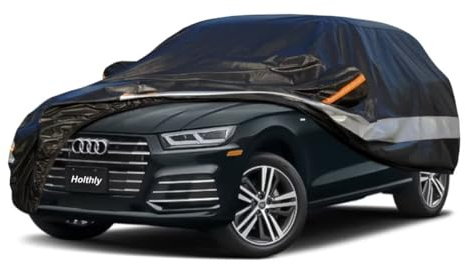 Holthly Auto Abdeckplane, Autoabdeckung für Audi Q5 (2008-2024), 10 Schichten 100% Wasserdicht und Atmungsaktiv, Outdoor Autoplane Regen Schnee Sonne UV-Schutz, Schwarz Abdeckung.