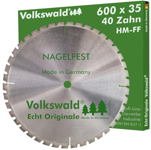 Volkswald ® HM-Sägeblatt FF 600 x 35 mm Z= 42 Nagelfest Kreissägeblatt für Brennholzsäge Wippsäge Tischkreissäge f. Schalholz Schaltafel Bauholz Brennholz Gasbetonstein Faserplatten Massivholz