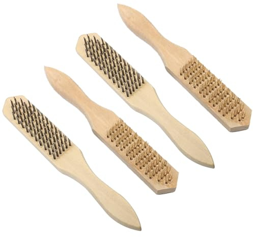 4 Piezas Cepillo Metalico Cepillo Metalico Limpieza Cepillo De Alambre De Latón Con Mango De Madera Cepillo De Alambre Manual Acero Latonado Para Eliminar Óxido Y Pintura
