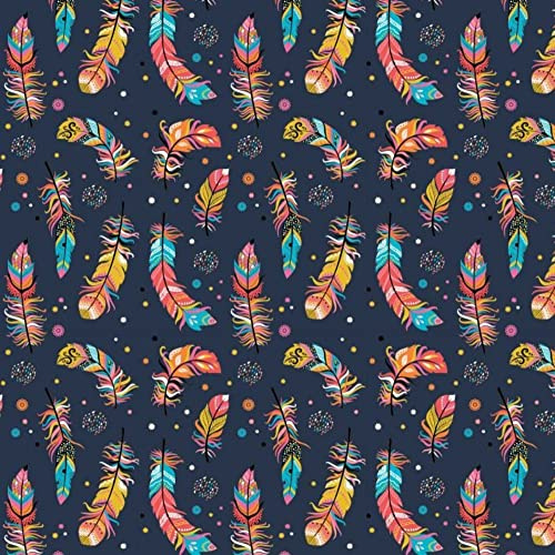 11,99€/m Feder 100% Baumwolle Baumwollstoff Kinder Meterware Handwerken Nähen Stoff (Feder blau Bunt, 100x160cm)