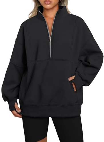 Famulily Women's Oversized Sweatshirts Casual Long Sleeve Fleece Pullover Sweaters Quarter Zip Tops with Pockets Black L