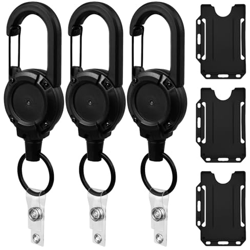 rietegio 3Pcs Retractable Keyring Heavy Duty Retractable Keychain Loss Prevention Hidden Disability Lanyard with 60cm Thickening Retractable Lanyard and 3 Pack Id Badge Holder