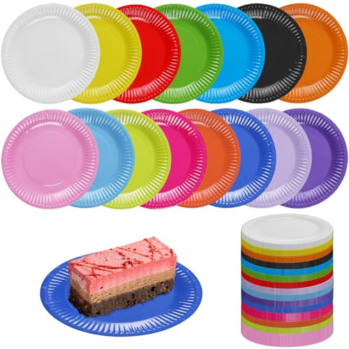 GOMETY 150 Stück DIY Bunt Pappteller, 18 cm Regenbogenfarbene Party Pappteller 15 Farben Rund Teller Papierteller Partyteller Bunte DIY Malerei Papierteller für Feste und Feiern Grillabend