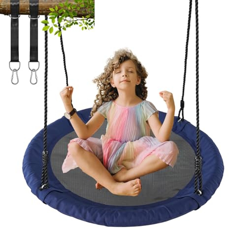 JUNGLE WELL Nest Swing Seat – 100cm Tree Swing for Kids with 160KG Capacity, Adjustable Ropes & Straps, Weatherproof for Outdoor & Indoor Use(Royal Blue)