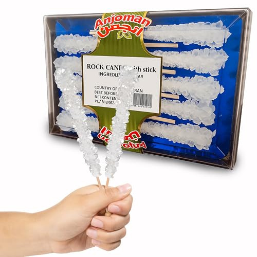 Anjoman Rock Candy Natural Sticks - Pack of 10 Stick | White Sugar Crystal | Aromatic Nabat Chobi for Sweetening Beverages, Desserts & Ready to Eat Delicious Snack