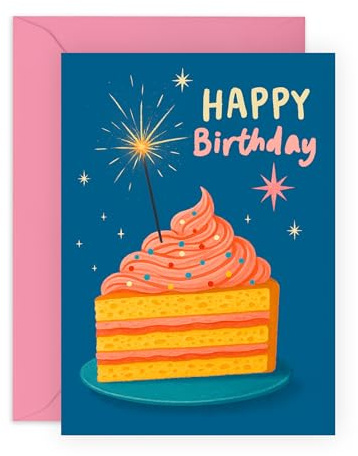 Colourful Birthday Cake Greeting Card – Gifts for Her, Him, Women, Men, Girls, Nana, Mum, Dad, Niece, Nephew, Friends – Sparkling Candle - Comes with Stickers