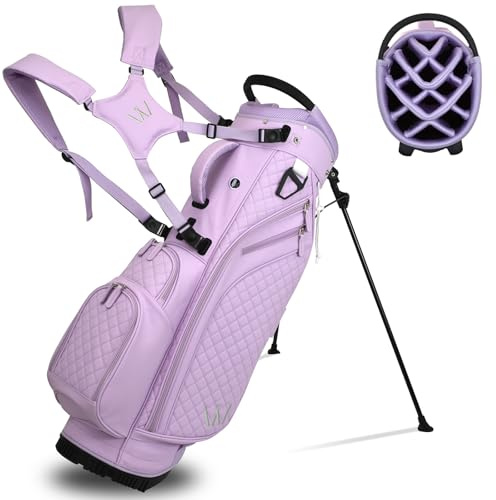 Wongle Luxury Womens Golf Bag, PU Leather Golf Stand Bag for Women/Ladies, 14-Way Full-Length Top Dividers, Ultra Lightweight, Large Pockets for Accessories (Lavender)